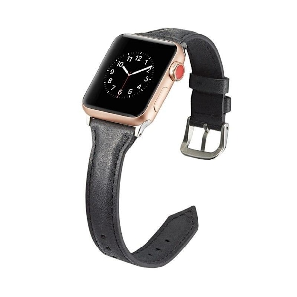 SKALO Kapea nahkaranneke Apple Watch SE 44mm - Valitse väri Black