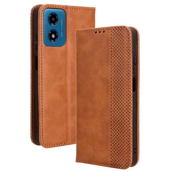 SKALO Motorola Moto E14 4G Premium Pungetui med prægning - Brun Brown