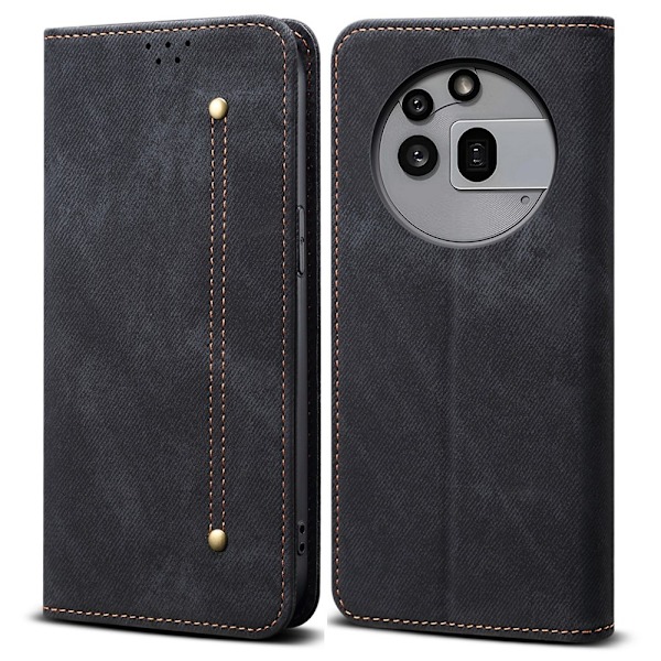 SKALO Nothing Phone (3a) Pro 5G Jeans Lompakkokotelo - Musta Black