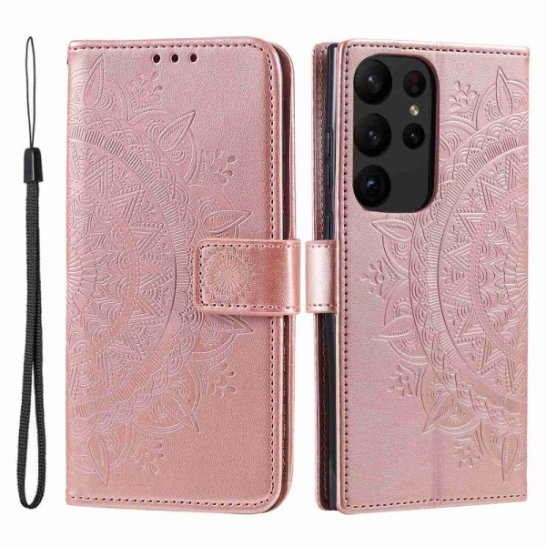 SKALO Samsung S23 Ultra Mandala Flip Cover - Rosa guld Pink gold