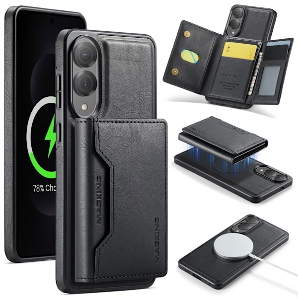 SKALO Samsung S25 Edge MAGKING K2 PU-Nahka Suojakuori Magneettinen Lompakko - Musta Black