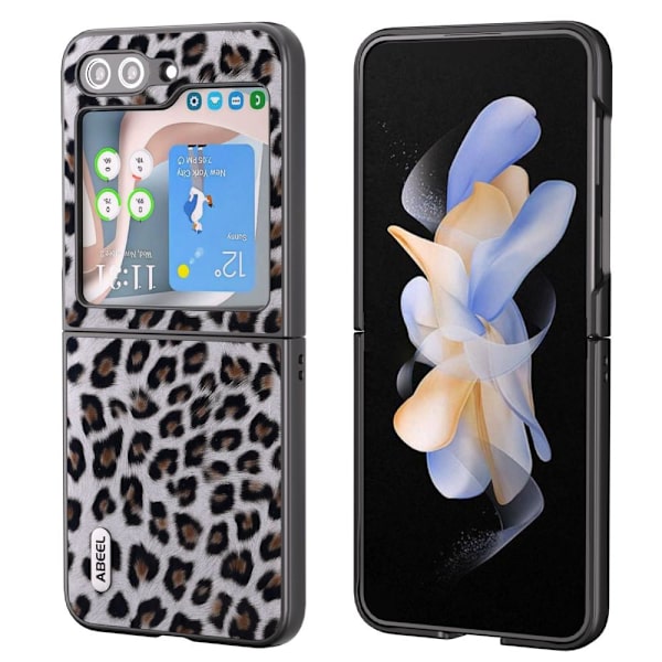 SKALO Samsung Z Flip5 ABEEL Leopard Skal - Silver Silver