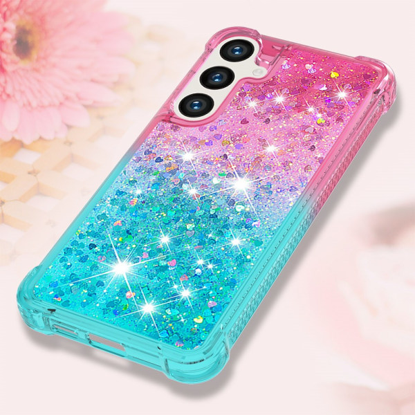 SKALO Samsung S24 Kvicksand Glitter Hjerter TPU Cover - Pink-Tur Multicolor