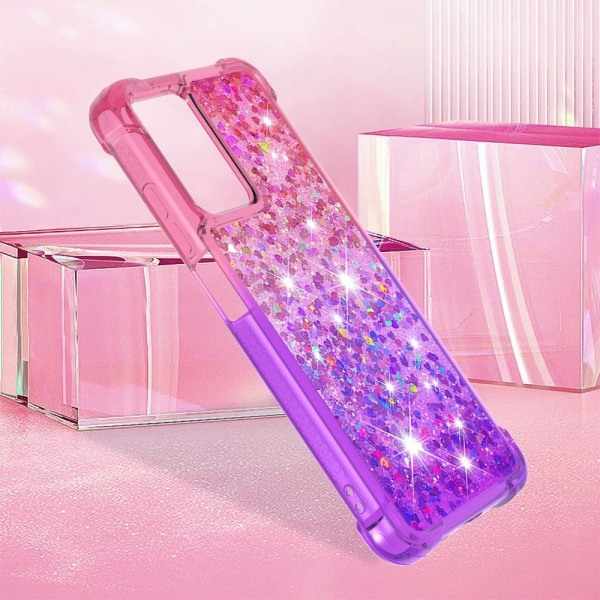 SKALO Xiaomi Redmi 10 5G Kvicksand Glitter Hjerter TPU Cover - Pink-Lilla Multicolor