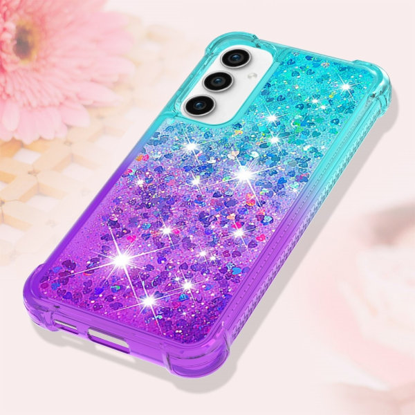 SKALO Samsung S23 FE Juoksuhiekka Glitter Sydämet TPU kuori - Turkoosi-Violetti Multicolor