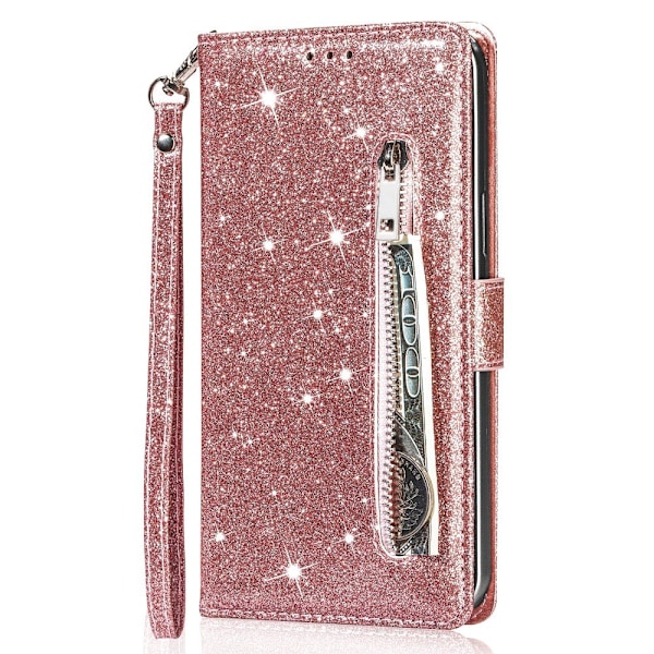 SKALO Samsung S25+ Glitter Lynlås Flip Cover - Rosa guld Pink gold