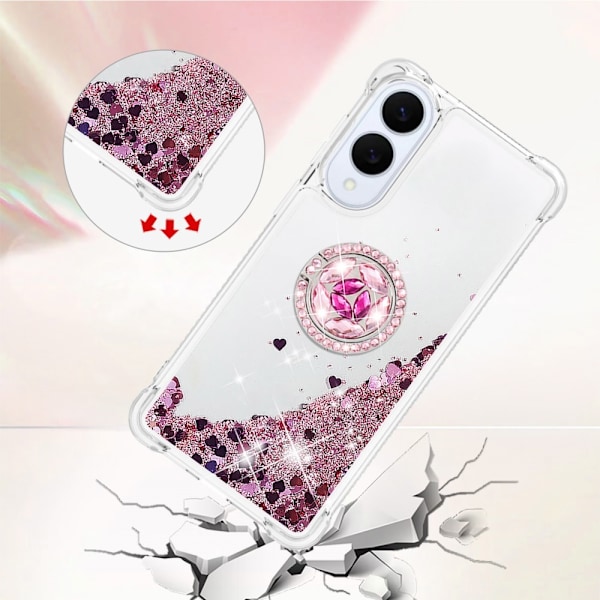 SKALO Samsung S25 Edge Kvicksand Glitter Ring Cover - Rosa guld Pink gold