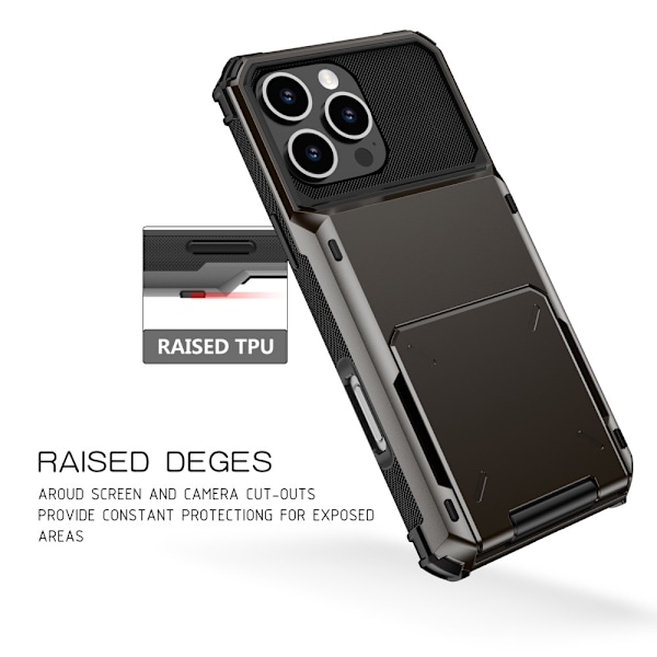 SKALO iPhone 16 Pro Armor Suojakuori korttikotelo - Musta Black