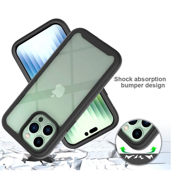 SKALO iPhone 14 Plus Iskunkestävä Clear Hybridi Suojakuori - Mus Black