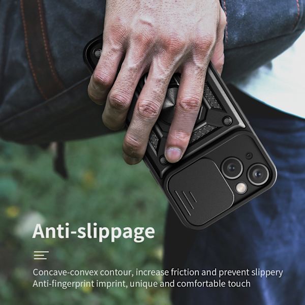 SKALO iPhone 15 Armor hybridi metallirengas kameran liukusäädin - - Musta Black