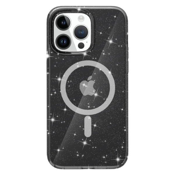 SKALO iPhone 15 Pro Max Glitter Magnetic Ring TPU Suojakuori - Musta Black