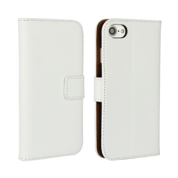 SKALO iPhone 7/8 Flip Cover m. Pung i Ægte Læder - Vælg farve White
