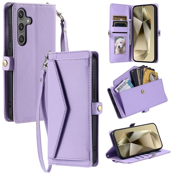 SKALO Samsung S25 PU-Nahkakuori Lompakkokotelo - Violetti Purple