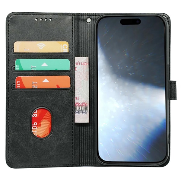SKALO iPhone 16 Pro Max Flip Cover m. pung i PU-læder - Sort Black