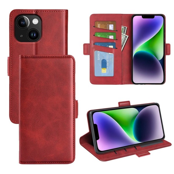 SKALO iPhone 15 Plus Premium Wallet Flip Cover - Rød Red