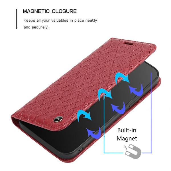 SKALO Xiaomi Redmi 10C Rhombus Litchi Flip Cover - Rød Red