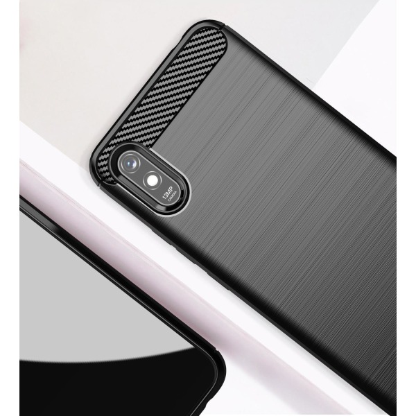 SKALO Xiaomi Redmi 9A Armor Carbon Stødsikker TPU-cover - Vælg farve Black