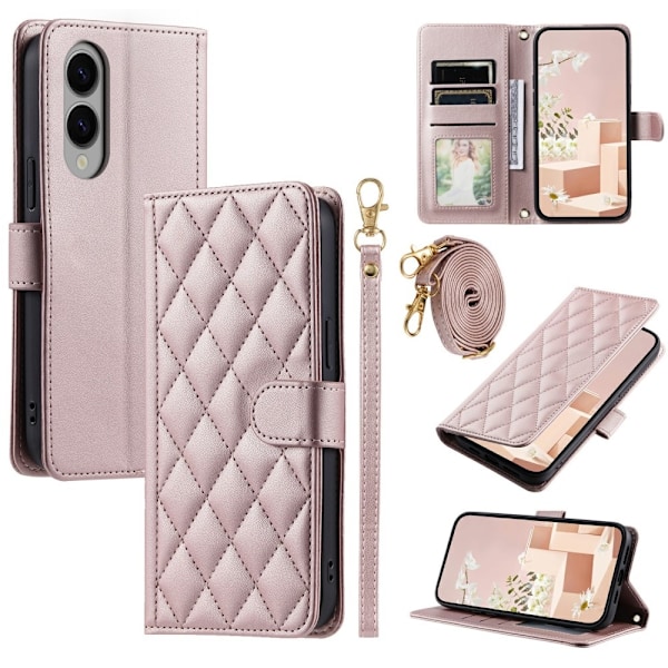 SKALO Samsung S25 Edge Tikattu Olkahihna Lompakkokotelo - Ruusukulta Pink gold