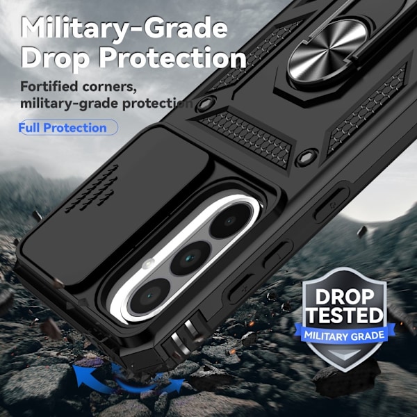 SKALO Samsung A56 5G Armor Metalring Kameraskyder Cover - Sort Black