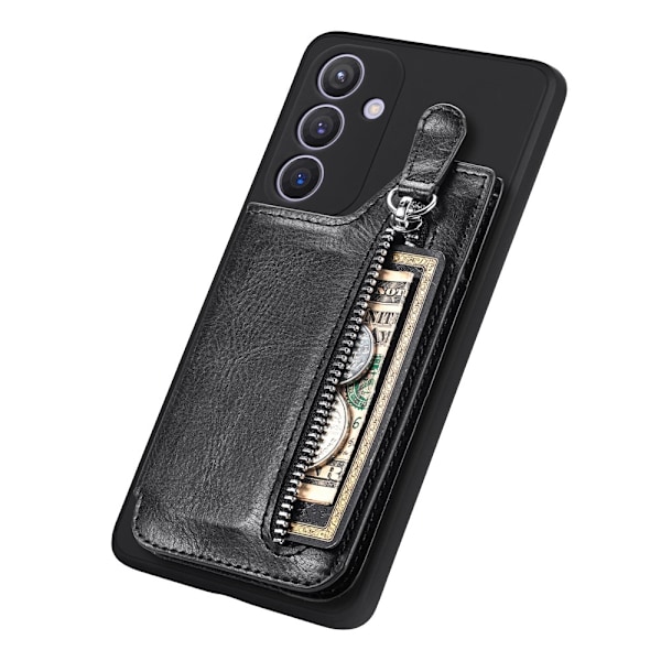 SKALO Samsung S25 PU-Läder Dragkedja Korthållare Skal - Svart Svart