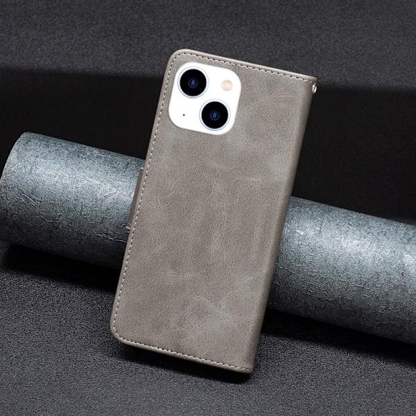 SKALO iPhone 15 Plånboksfodral i PU-Läder - Grå grå
