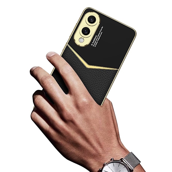 SKALO Samsung S25 Edge GKK PU-Nahka Kultareunus Suojakuori - Musta Black
