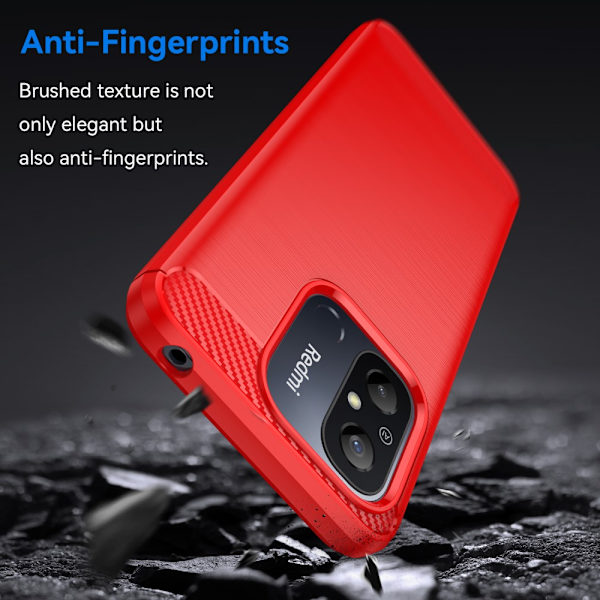 SKALO Xiaomi Redmi 12C 4G Armor Carbon Iskunkestävä TPU suojakuori - Valitse väri Red