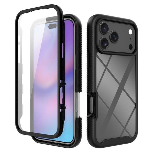 SKALO Shockproof Clear Hybrid+Skærmbeskyttelse Cover til iPhone 18 Pro Max - Sort Black