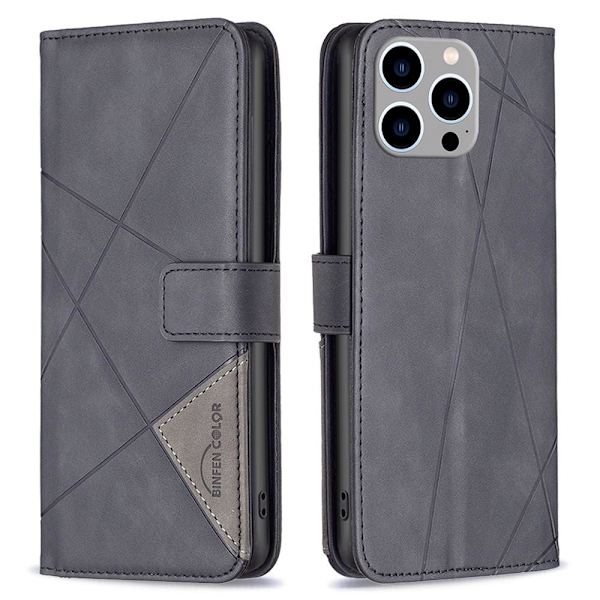 iPhone 15 Pro Max BINFEN COLOR Embossed Plånboksfodral - Svart Svart