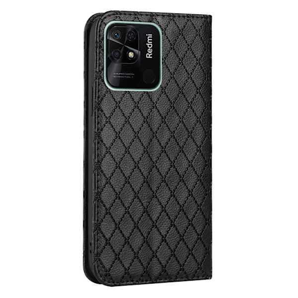 SKALO Xiaomi Redmi 10C Romb Litchi Plånbok - Svart Svart