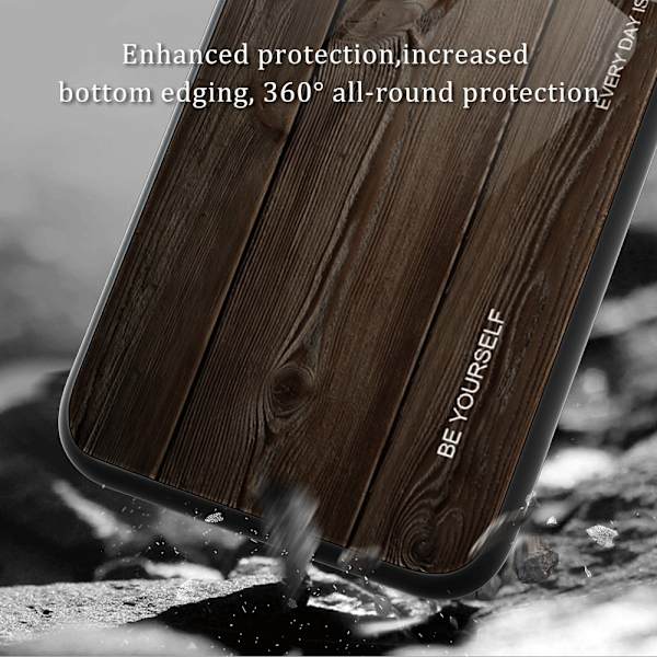 SKALO Samsung A15 5G Wood Härdat Glas TPU-skal - Orange Orange