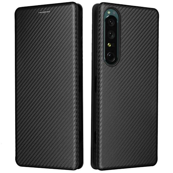 SKALO Sony Xperia 1 IV Carbon Fiber Lompakkokotelo - Musta Black