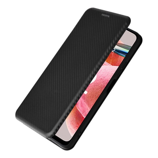 SKALO Xiaomi Redmi Note 12 4G Carbon Fiber Lompakkokotelo - Musta Black