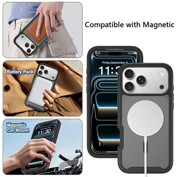 SKALO Shockproof Clear Hybrid Cover til iPhone 18 Pro Max - Sort Black