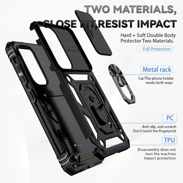 SKALO Samsung S23 Armor Hybrid Metallring Kameraslider - Svart Svart