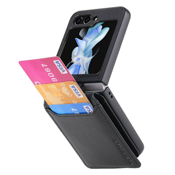 SKALO Samsung Z Flip6 PU-læder Cover med Pung - Sort Black