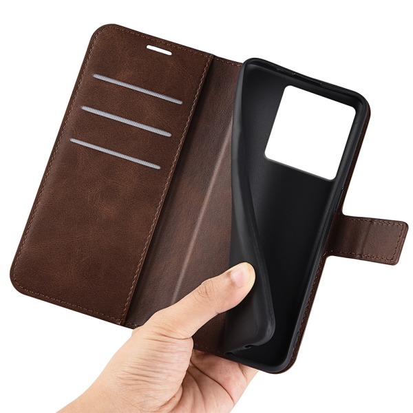 SKALO Xiaomi 13T/13T Pro Premium Wallet Flip Cover - Brun Brown