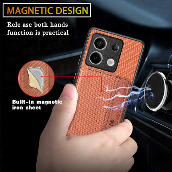 SKALO Xiaomi Redmi Note 13 Pro 5G Carbon Fiber Suojakuori korttipidike - Musta Black