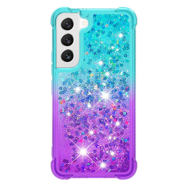 SKALO Samsung S23 Plus Kvicksand Glitter Hjerter TPU Cover - Turkis-Lilla Multicolor