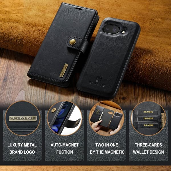 DG MING Google Pixel 9a 2-i-1 Magnet Flip Cover - Sort Black