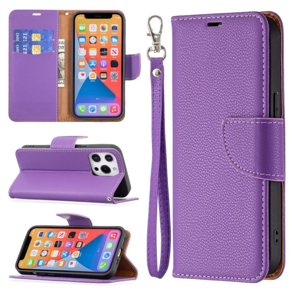 SKALO iPhone 13 Pro Premium Litchi Wallet - violetti Purple