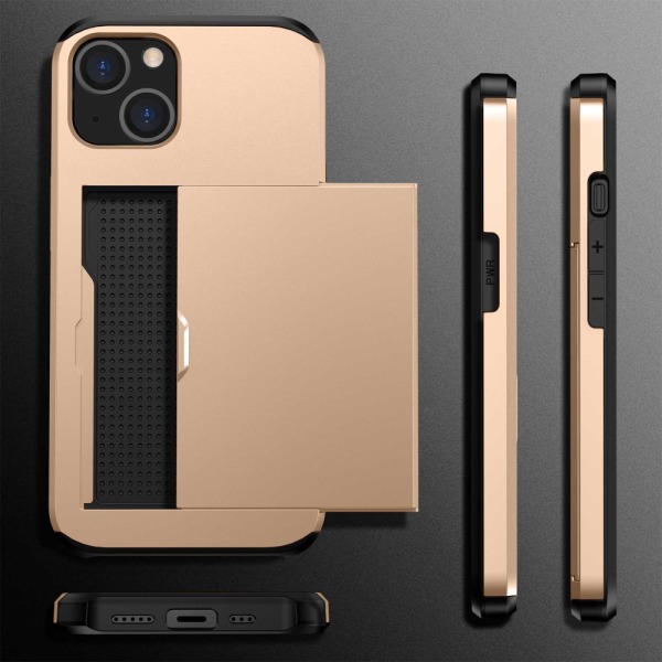 SKALO iPhone 14 Armor Suojakuori korttikotelo - Kulta Gold