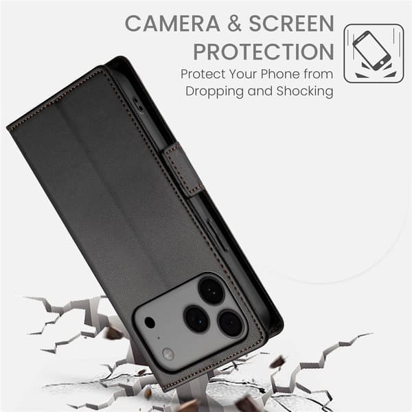 SKALO PU-læder Flip Cover til iPhone 17 Pro Max - Sort Black