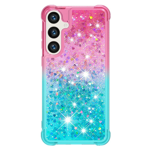 SKALO Samsung S24 Kvicksand Glitter Hjärtan TPU-skal - Rosa-Turkos multifärg