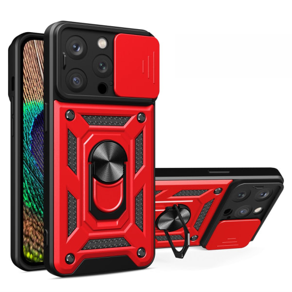 SKALO iPhone 15 Pro Armor Hybrid Metallring Kameraslider - Röd Röd