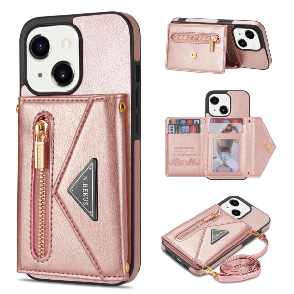 SKALO iPhone 15 PU-nahkainen Suojakuori Lompakolla - Pinkki Pink