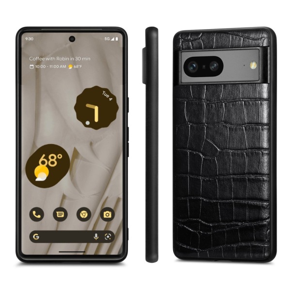 SKALO Google Pixel 7a Crocodile PU Nahka Hybrid Suojakuori - Mus Black