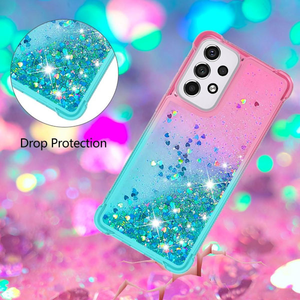 SKALO Samsung A33 5G Kvicksand Glitter Hjerter TPU Cover - Pink-Turkis Multicolor