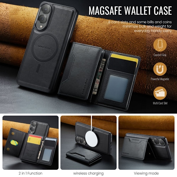 SKALO Samsung S25 Edge MAGKING K2 PU-Nahka Suojakuori Magneettinen Lompakko - Musta Black