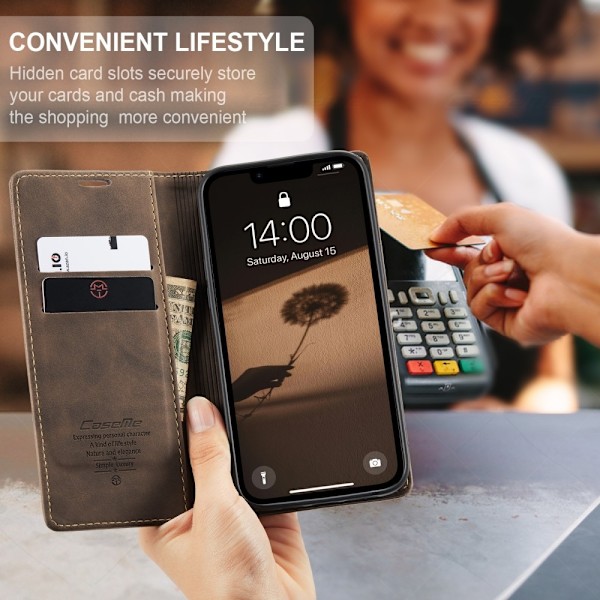 CaseMe iPhone 16e 013 Series PU-Läder Plånboksfodral - Mörkbrun Mörkbrun
